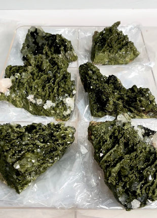 6 Pieces ! Very High Grade Forest Epidote with Quartz Lot