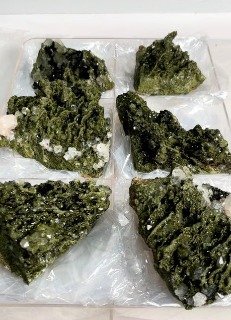 6 Pieces ! Very High Grade Forest Epidote with Quartz Lot
