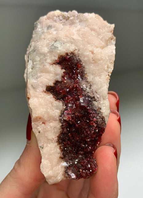 Amazing ! Red Roselite with Pink Calcite Geode - From Agoudal mine