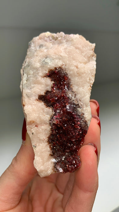 Amazing ! Red Roselite with Pink Calcite Geode - From Agoudal mine