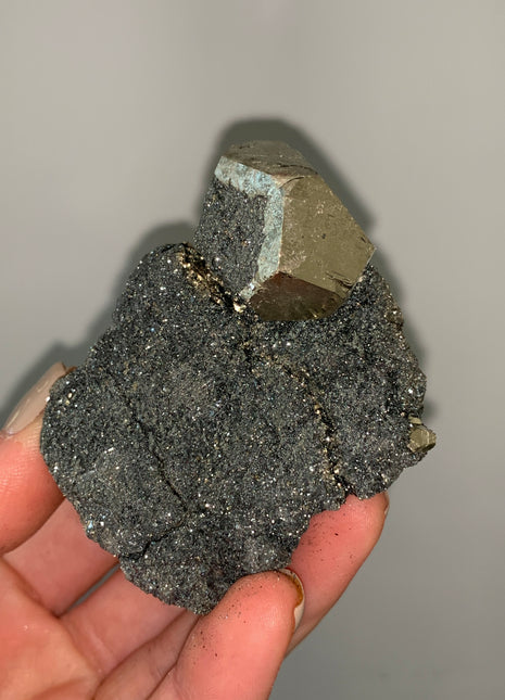 Pentadodecahedral Pyrite with Sparkly Hematite - Elba Island, Italy