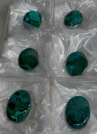 High Grade Chrysocolla with Malachite Palmstone Lot ! 6 Pieces