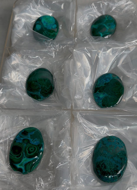 High Grade Chrysocolla with Malachite Palmstone Lot ! 6 Pieces