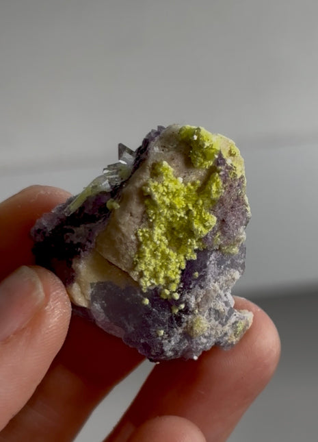 Rare ! Yellow Carlhintzeite with Quartz and Purple Fluorite Specimen