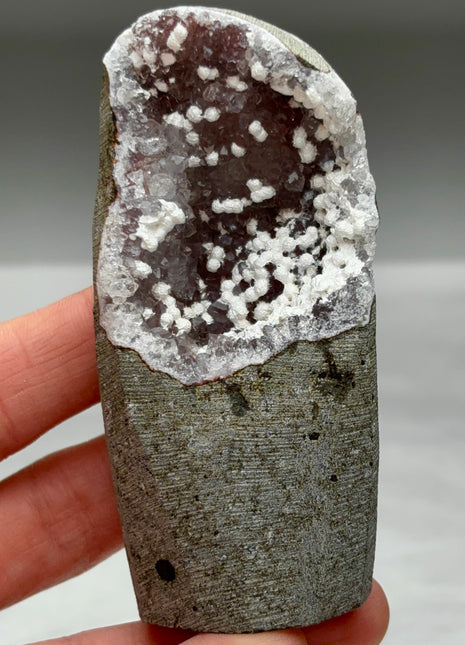Okenite Snowballs with Red Quartz Geode