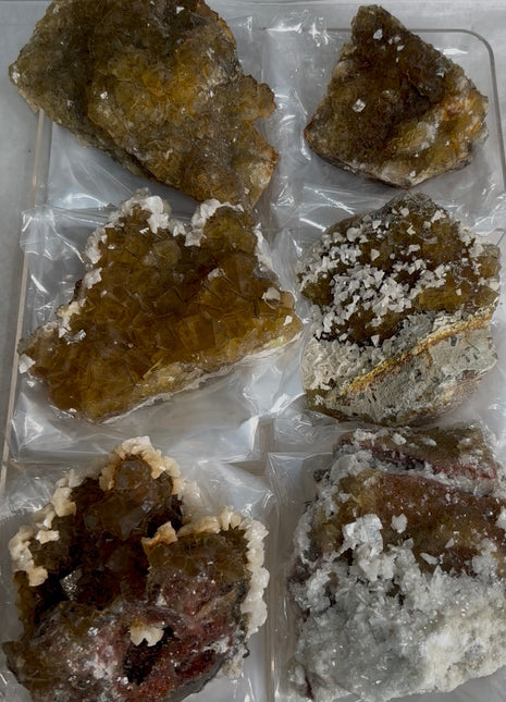 6 Pieces ! Yellow Fluorite with White Dolomite Lot
