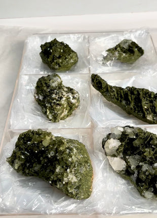 6 Pieces ! Very High Grade Forest Epidote with Quartz Lot