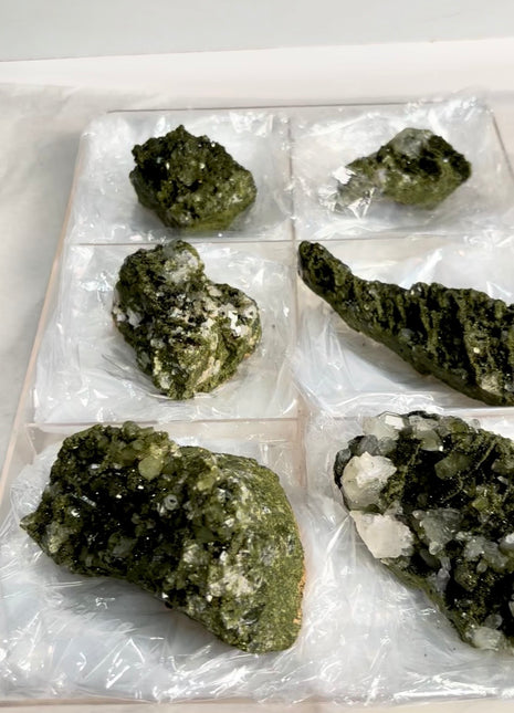 6 Pieces ! Very High Grade Forest Epidote with Quartz Lot