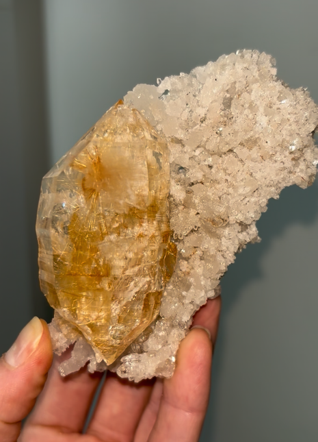 Himalayan DT Rutile Quartz on Snowy Quartz
