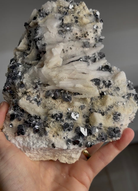 Silvery Galena with Calcite Flower PM1302