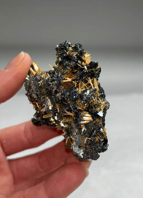 Golden Rutile with Metallic Hematite
