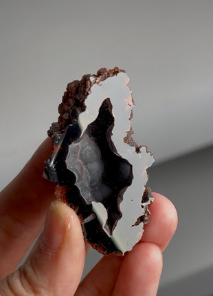 Silvery ! Red Fox Agate Geode from Argentina