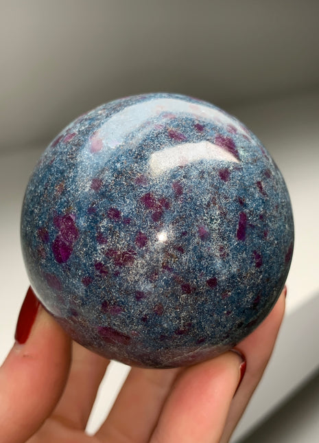Ruby with Gorgeous Blue Kyanite, Green Fuchsite 60 mm Sphere