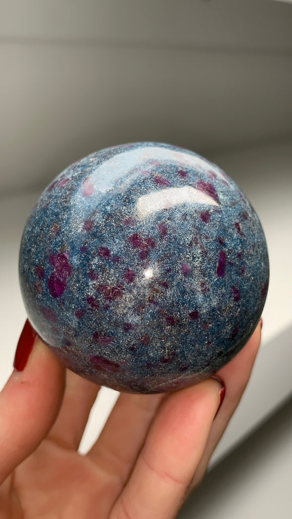 Ruby with Gorgeous Blue Kyanite, Green Fuchsite 60 mm Sphere