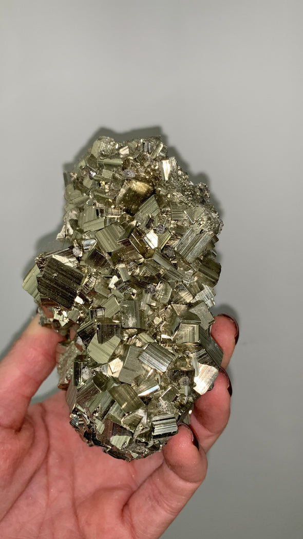 Cubic Pyrite Crystals Cluster - 0.66 kgs ! From Huanzala, Peru