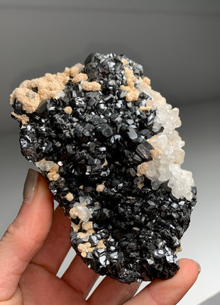 Lustrous Black Sphalerites with Calcite and Rhodocrosite - From Trepca mine