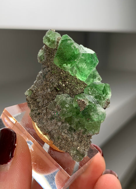 Vivid Green Fluorite with Pyrite - From Peru