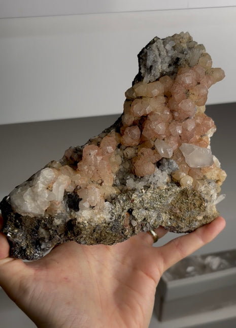 Pyrite and Sphalerite with Red Calcite - From Trepca mine