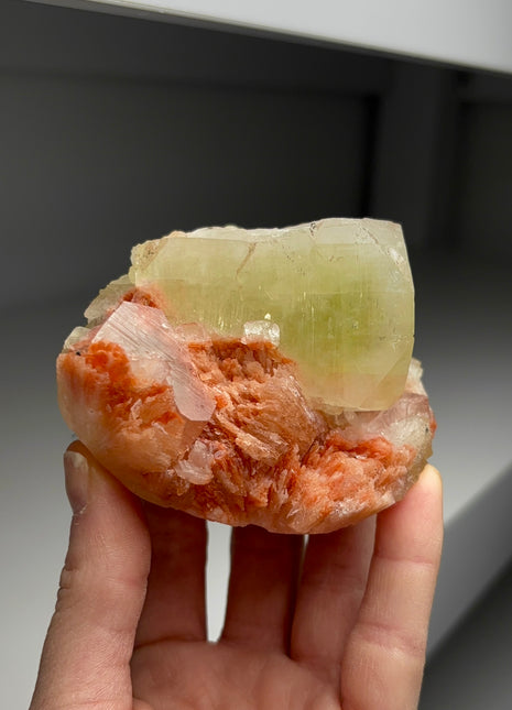 Green Apophyllite with Pink Scolecite