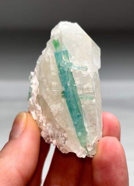 Wow ! Blue Green Tourmaline with Quartz