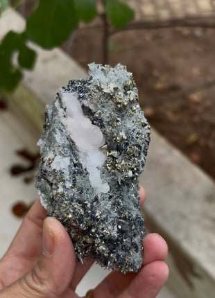 Both-sided Pyrite with Manganocalcite, Quartz, Sphalerite