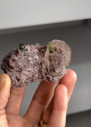 Quartz with Pink Lepidolite and Green Tourmaline from Cruzerio, Brazil