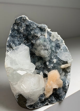 Druzy Black Chalcedony Geode with Apophyllite and Stilbite