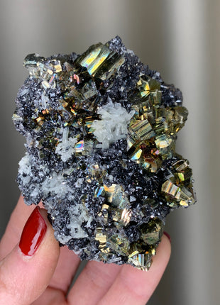 Rainbow Pyrite with Quartz, Sphalerite - Borieva mine, Rhodope Mtns