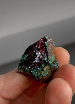 Red Cuprite with Fibrous Green Malachite