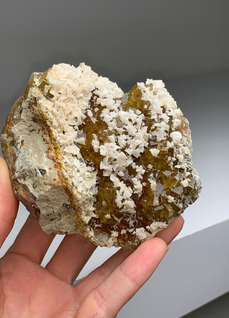 Cubic Yellow Fluorite with Gorgeous Dolomite - From Spain