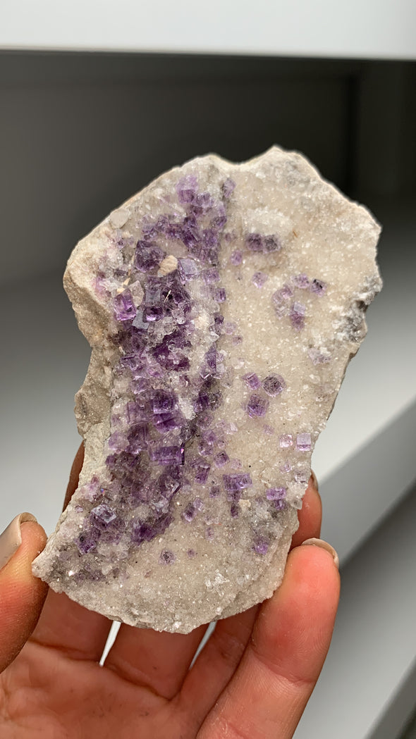 Gemmy Purple Fluorite on White Quartz - From Berbes, Spain