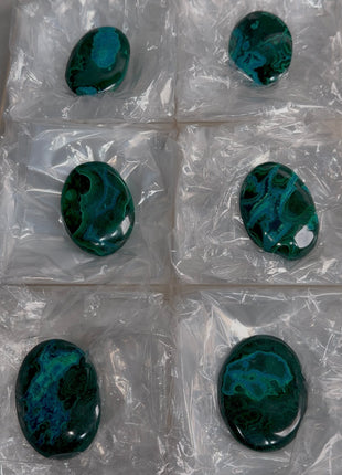 High Grade Chrysocolla with Malachite Palmstone Lot ! 6 Pieces