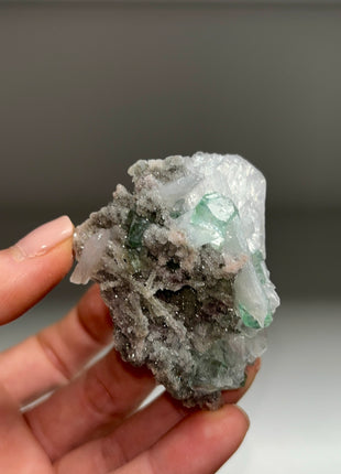 Gemmy Green Apophyllite with Stilbite, Chalcedony