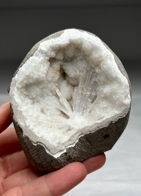 Scolecite Flower Geode with Druzy Quartz