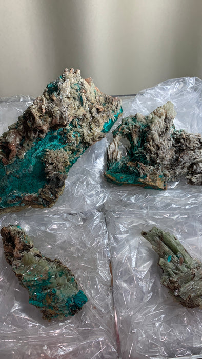 Barite Psm with Chrysocolla and Malachite Lot - From Congo - 4 Pieces !