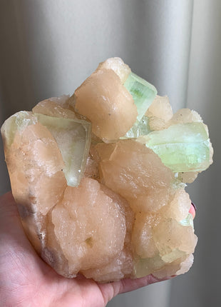 Juicy Green Apophyllite with Pink Stilbite Flowers