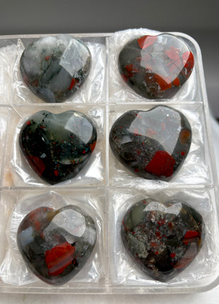 High Grade Blood Stone Hearts - 6 Piece Lot