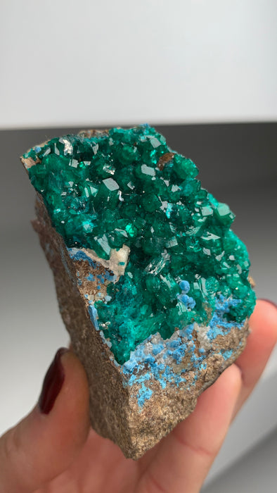 Lustrous Green Dioptase with Blue Shattuckite