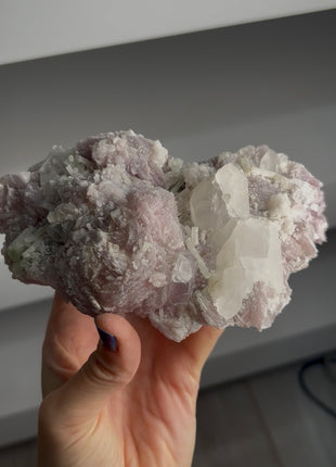 Pink Lepidolite Flower with Aquamarine, Quartz PM1604