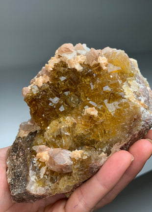 Cubic Yellow Fluorite with Pinkish Dolomite and Calcite - From Spain