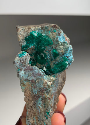 Lustrous Green Dioptase with Blue Shattuckite