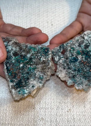 Stunning  ! Blue Chrysocolla with Native Copper and Chalcedony Pair