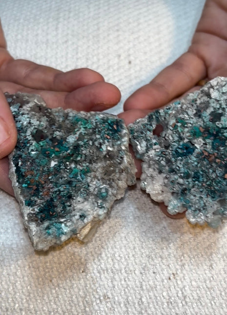 Stunning  ! Blue Chrysocolla with Native Copper and Chalcedony Pair