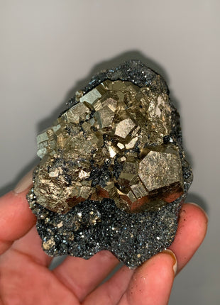 Pentadodecahedral Pyrite with Sparkly Hematite - Elba Island, Italy