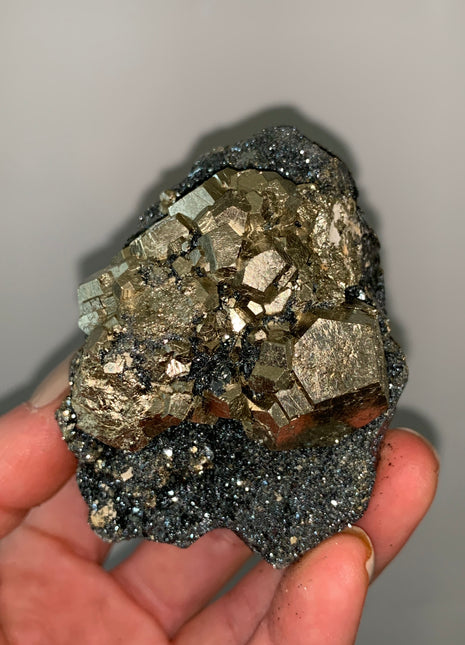 Pentadodecahedral Pyrite with Sparkly Hematite - Elba Island, Italy