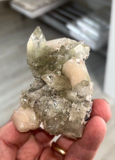 New arrival ! Gemmy Green Apophyllite with Pink Stilbite