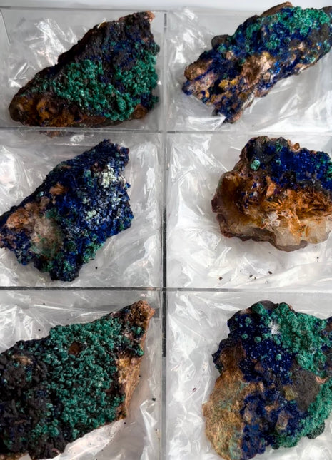 Sparkling Blue Azurite with Green Malachite - 6 Piece Lot !