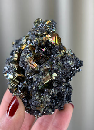 Rainbow Pyrite 🌈 with Shiny Sphalerite - Borieva mine, Rhodope Mtns