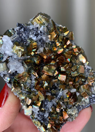 Rainbow Pyrite with Quartz, Sphalerite - Borieva mine, Rhodope Mtns