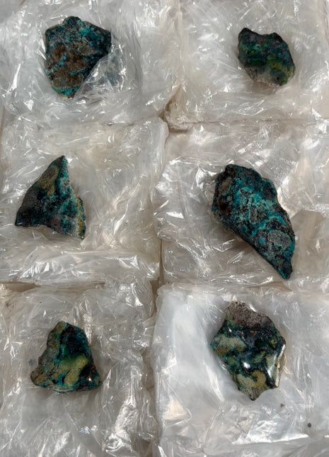 6 Pieces ! Copper Ore with Blue Chrysocolla and Chalcedony Slabs Lot